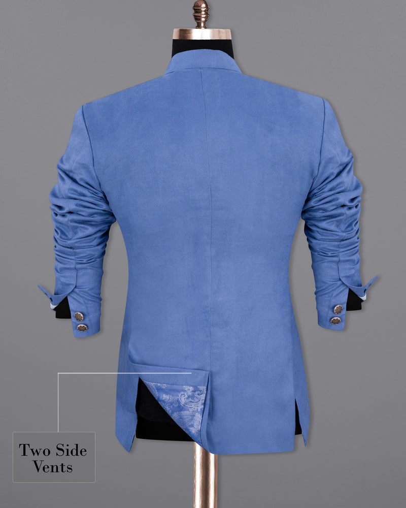 Mariner Blue velvet Cross Buttoned Bandhgala Designer Suit