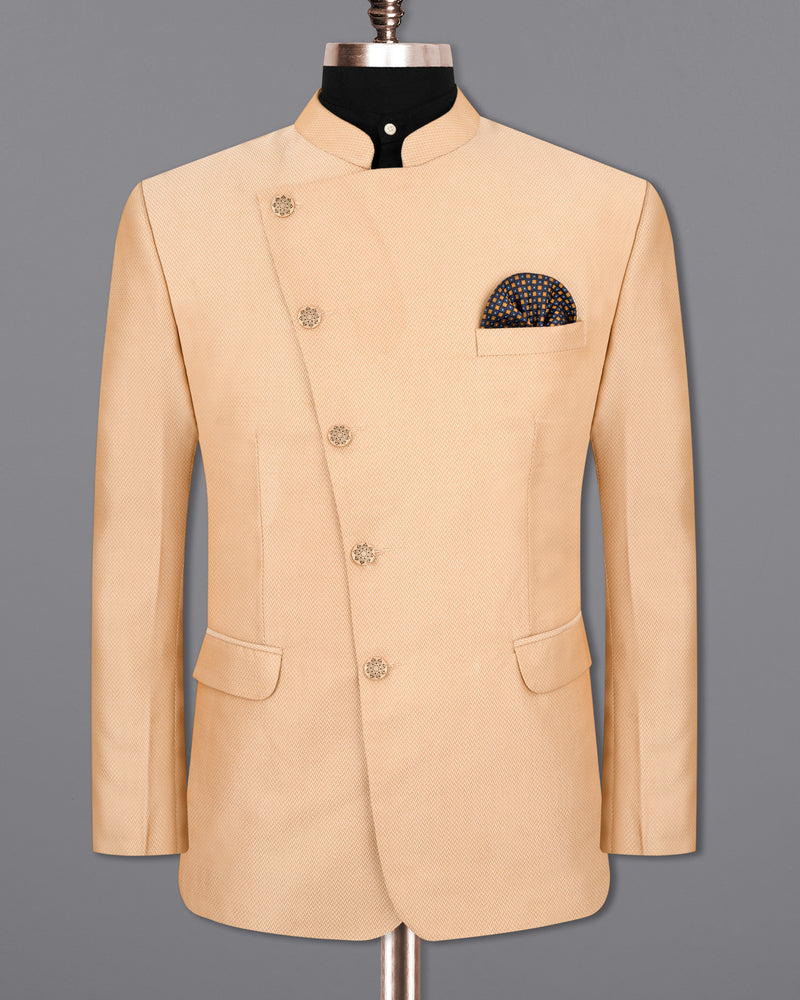 Maize Chevron Textured Cross Buttoned Bandhgala Designer Suit