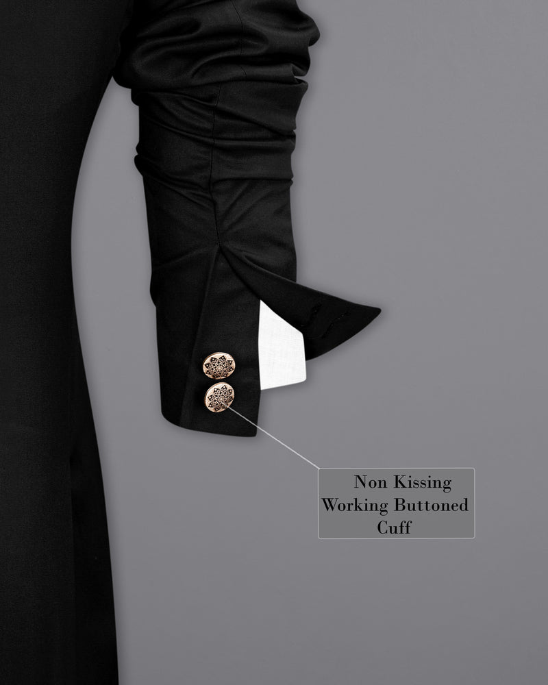 Jade Black With horizontal stitches Bandhgala Designer Suit