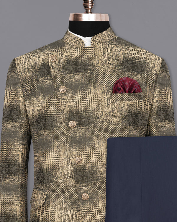 Sandrift and Gravel Cross-Button Bandhgala Designer Suit