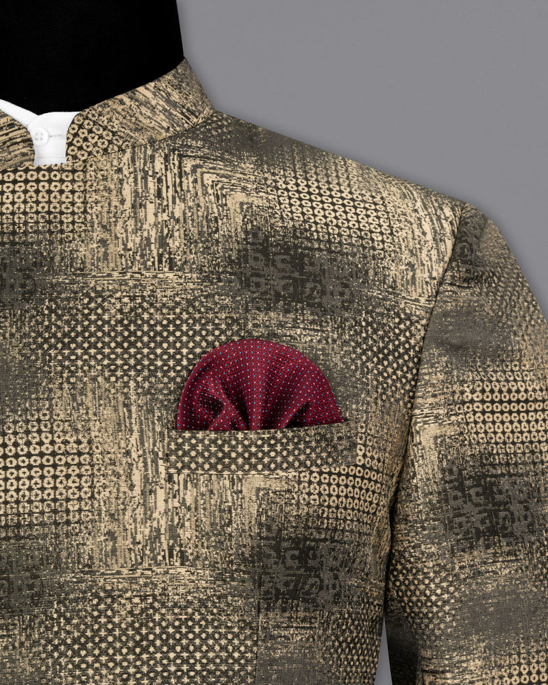 Sandrift and Gravel Cross-Button Bandhgala Designer Suit