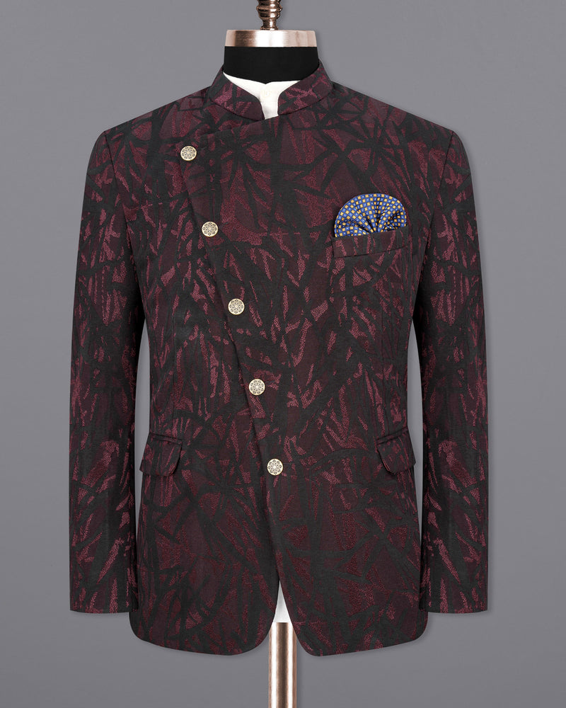 Jade Black and Puce Cross-Button Bandhgala Designer Suit