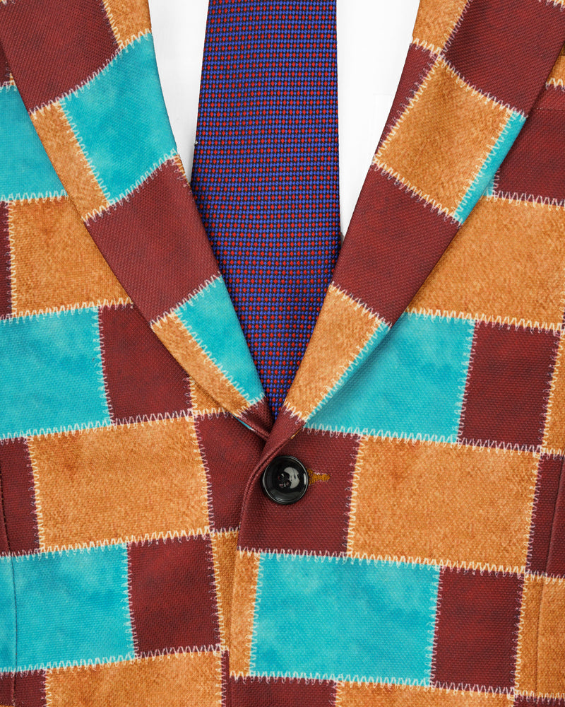 Moccaccino with Raw Sienna and Turuoise Blue Designer Suit