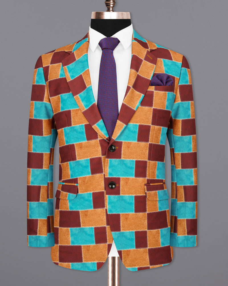 Moccaccino with Raw Sienna and Turuoise Blue Designer Suit