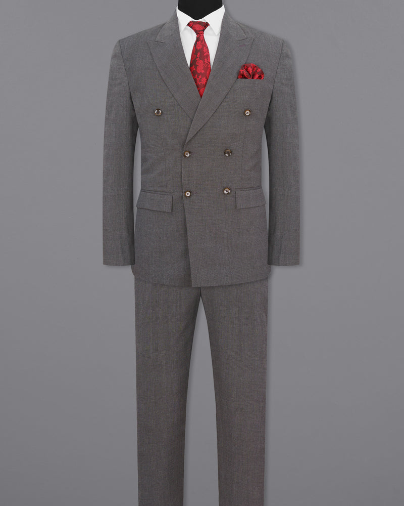 Wenge Gray Subtle Plaid Double Breasted Suit