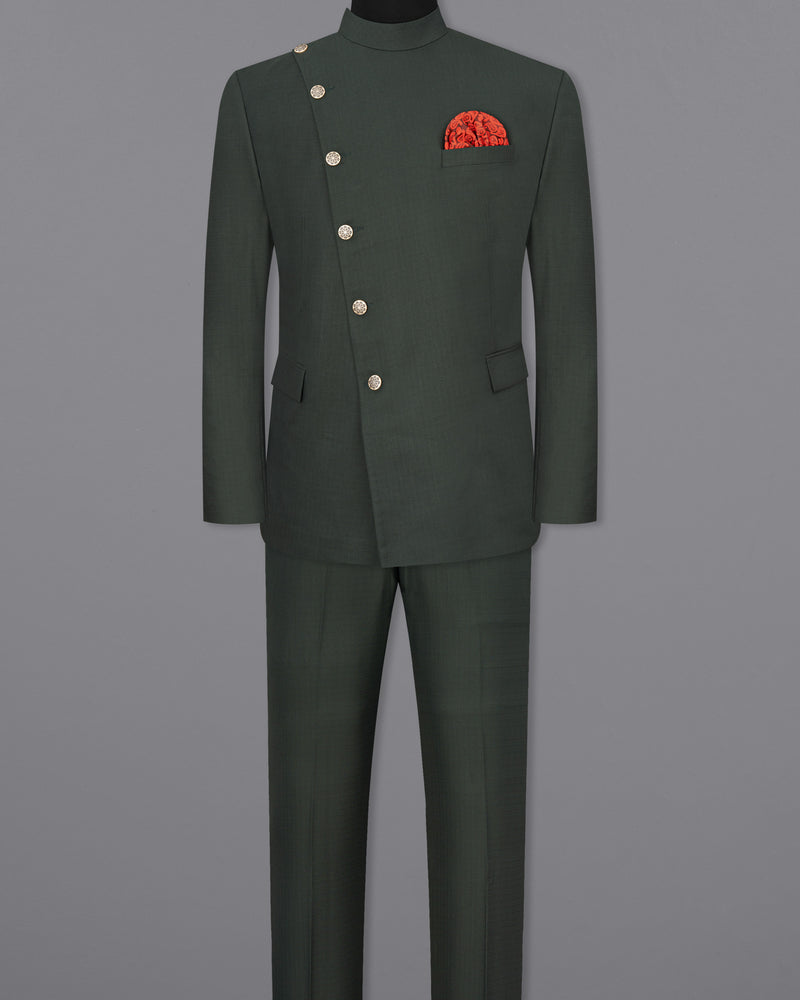 Heavy Metal Green Cross Buttoned Bandhgala Suit