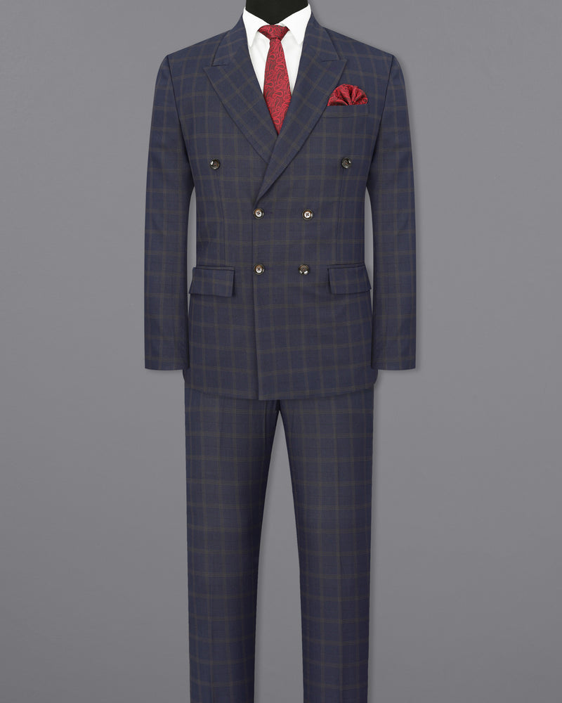 Gunmetal Blue windowpane Double Breasted Suit