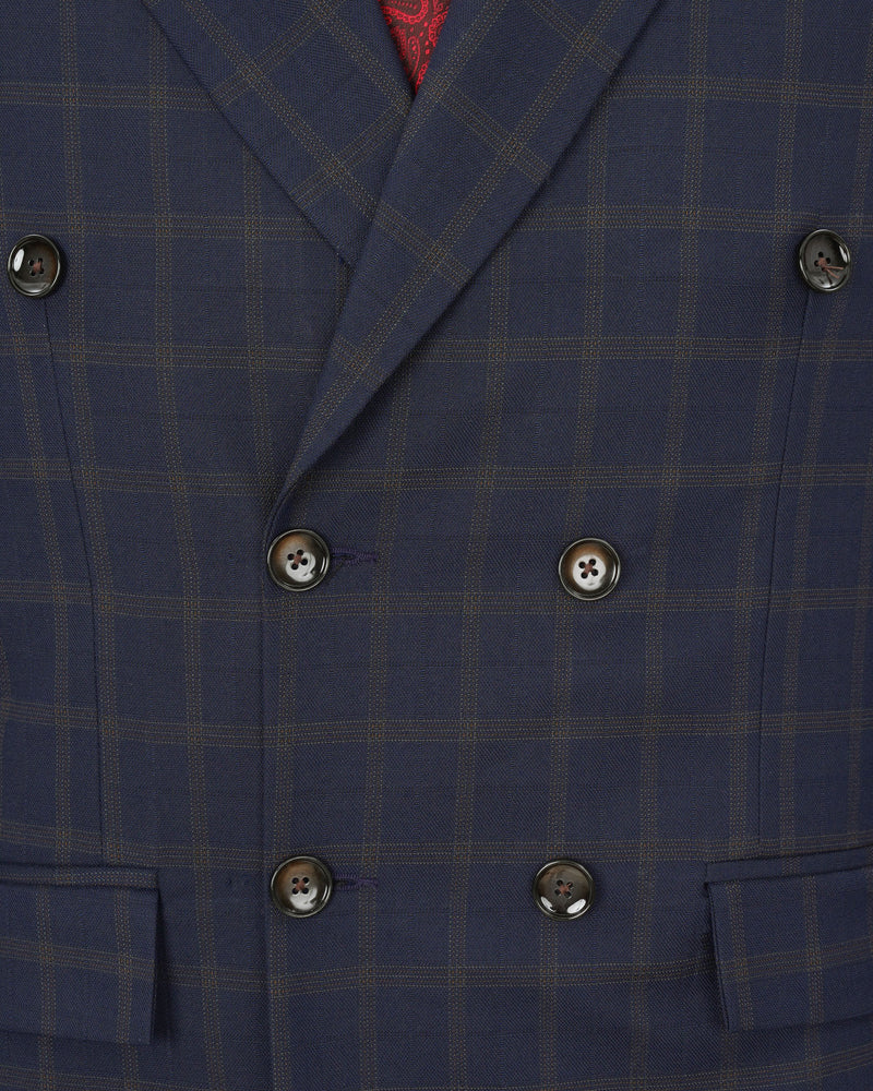 Gunmetal Blue windowpane Double Breasted Suit