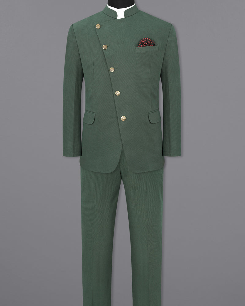 Asparagus Green Cross Buttoned Premium Cotton Bandhgala Suit