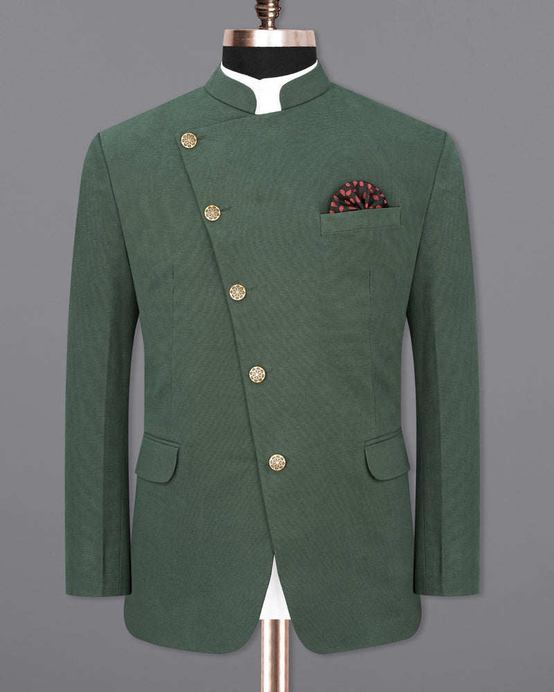 Asparagus Green Cross Buttoned Premium Cotton Bandhgala Suit