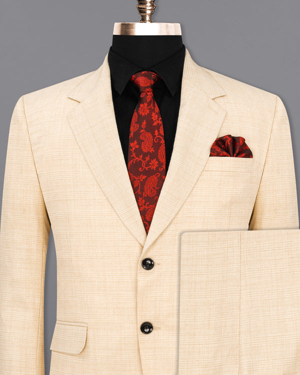 Light Apricot Brown Subtle Plaid Suit