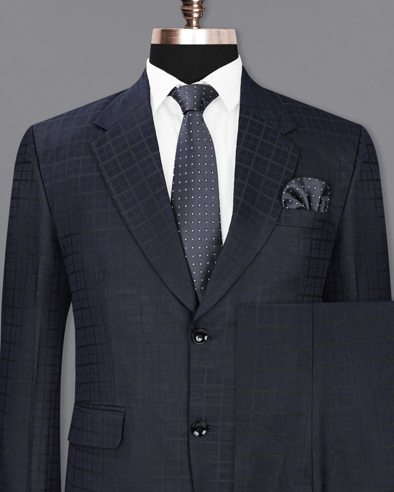 Bleached Cedar Navy Blue subtle Plaid Single Breasted Suit