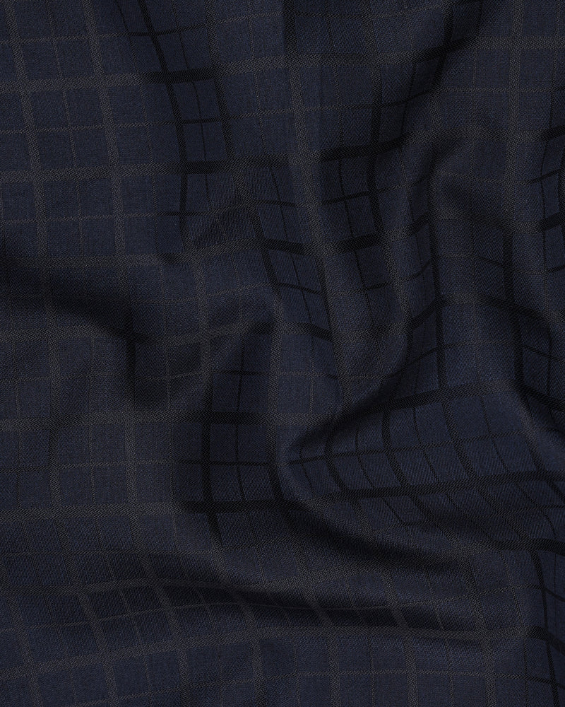 Bleached Cedar Navy Blue subtle Plaid Single Breasted Suit