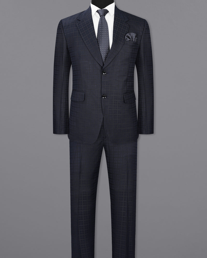 Bleached Cedar Navy Blue subtle Plaid Single Breasted Suit