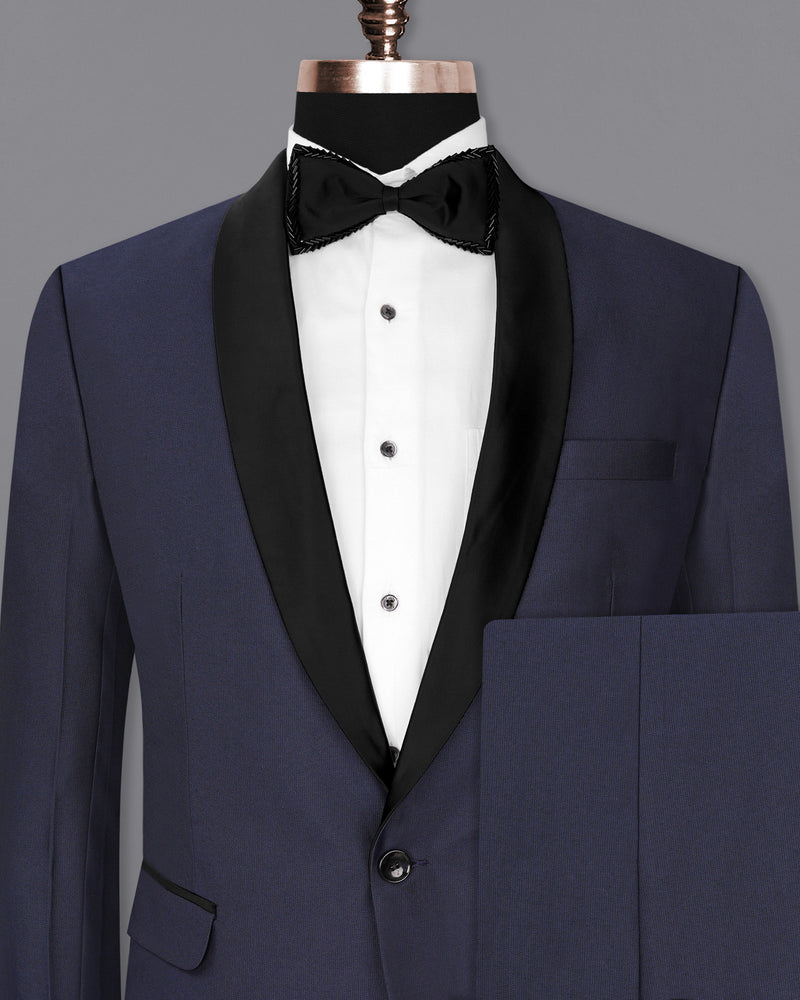 Gunmetal Navy Blue with Black Lapel Tuxedo Suit