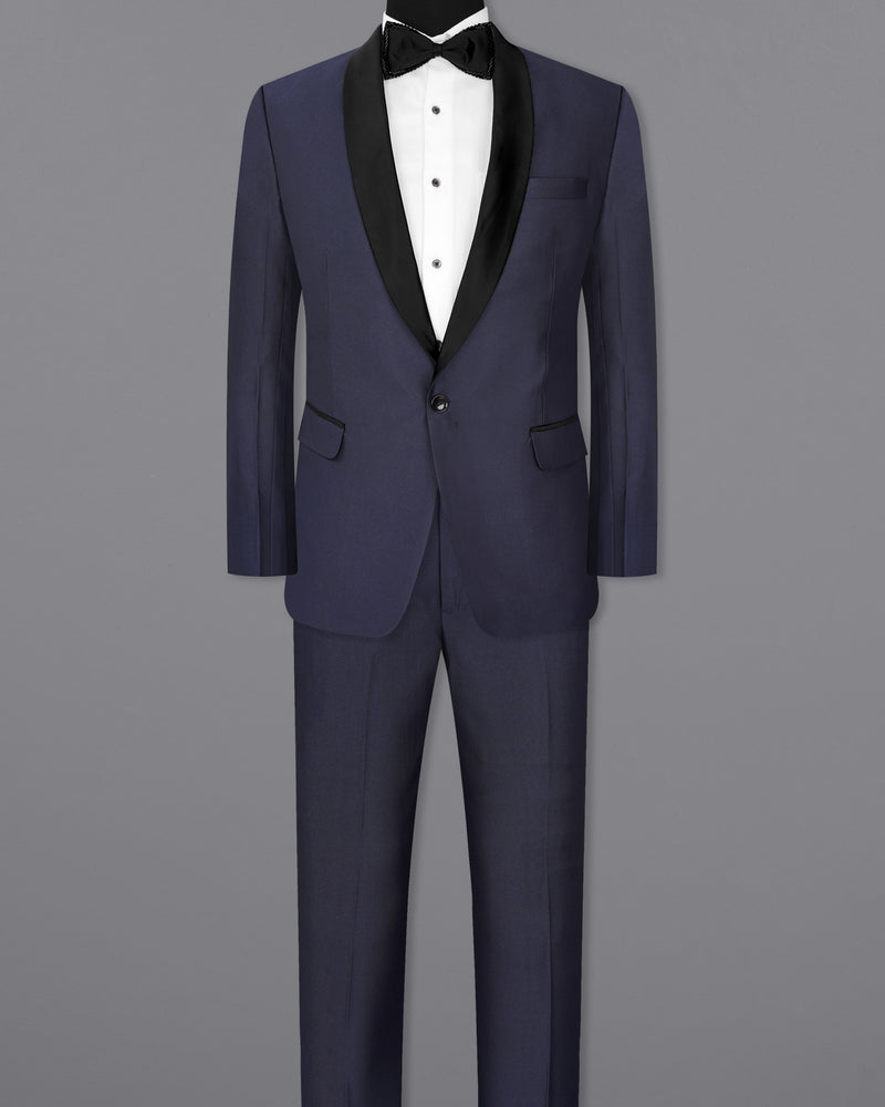 Gunmetal Navy Blue with Black Lapel Tuxedo Suit