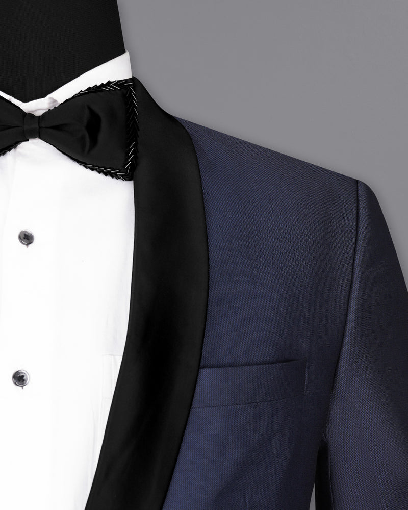 Gunmetal Navy Blue with Black Lapel Tuxedo Suit