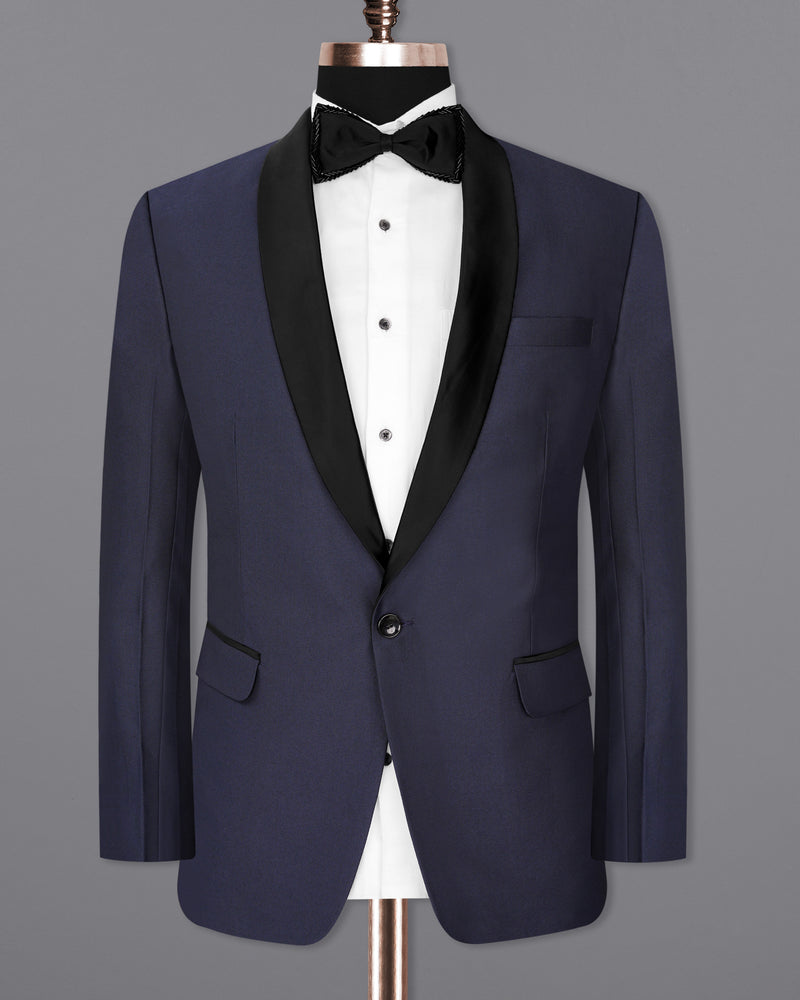 Gunmetal Navy Blue with Black Lapel Tuxedo Suit