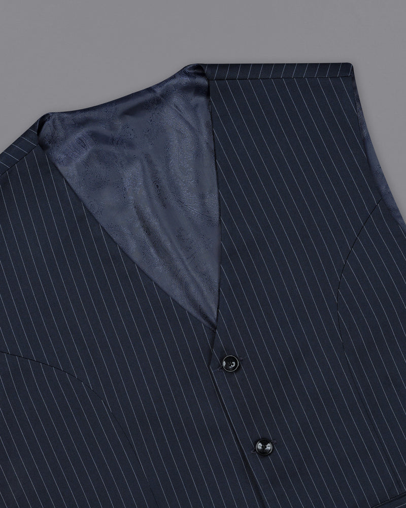 Midnight Mirage Navy Blue Striped Double-Breasted Suit