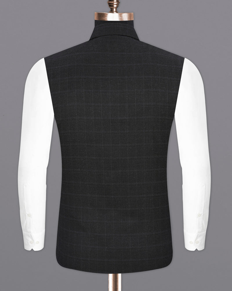 Shark Gray Plaid Cross-Buttoned Bandhgala Suit