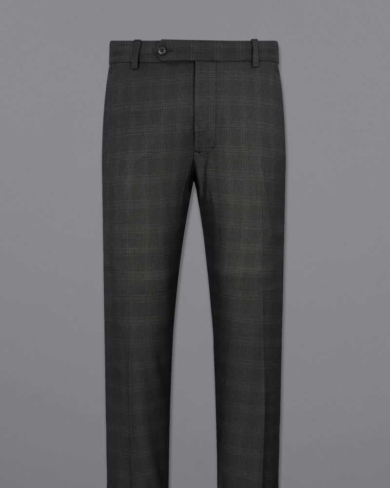 Charcoal Gray Plaid Cross-Buttoned Bandhgala Suit