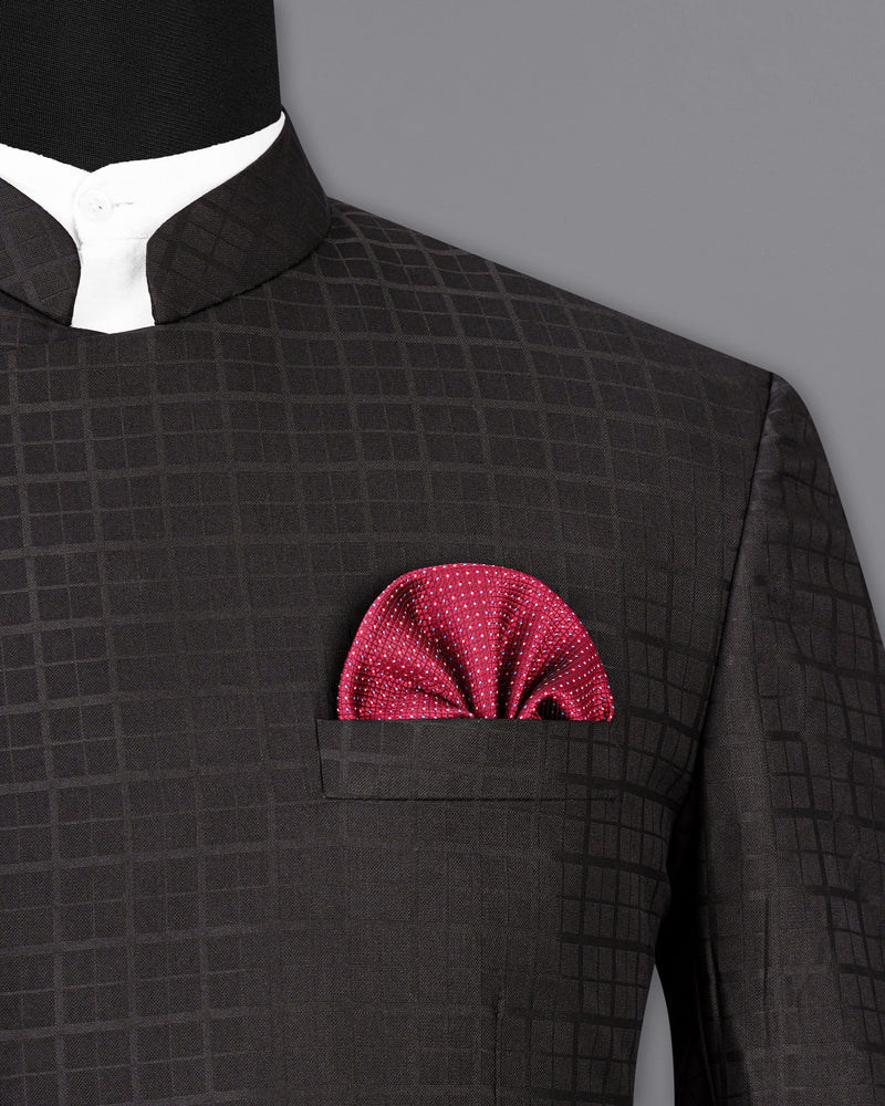 Baltic Sea Black Subtle Plaid Cross Buttoned Bandhgala Suit