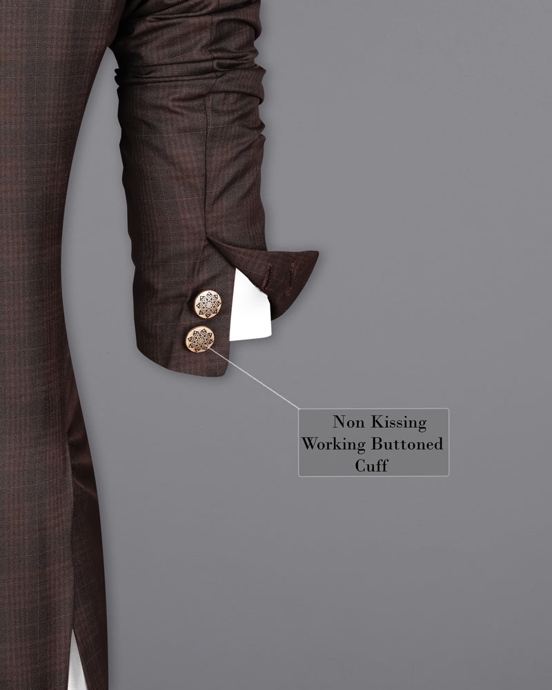 Birch Brown Plaid Cross Buttoned Bandhgala Suit