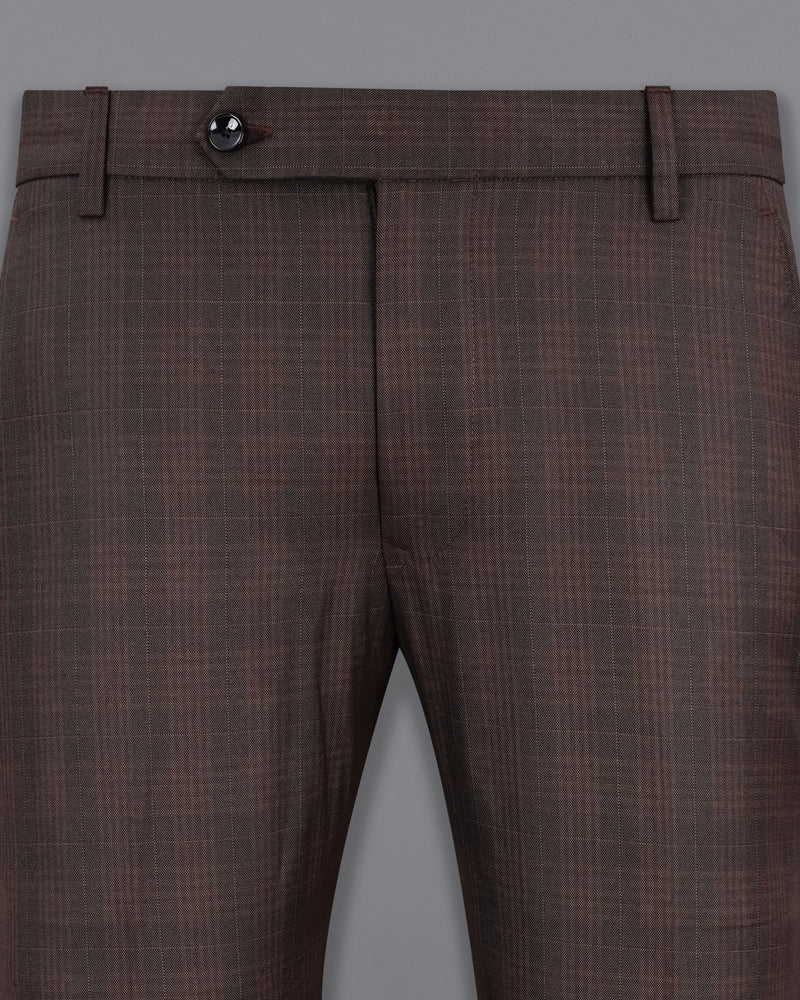 Birch Brown Plaid Cross Buttoned Bandhgala Suit