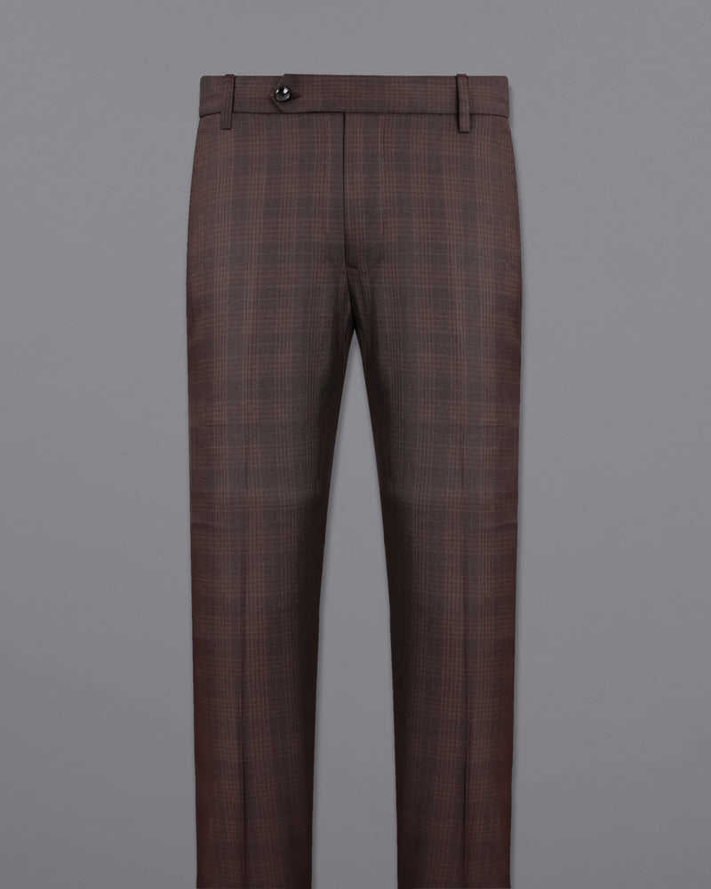 Birch Brown Plaid Cross Buttoned Bandhgala Suit