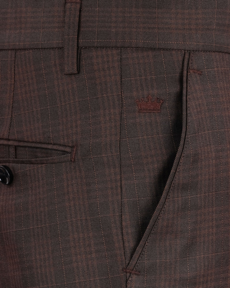 Birch Brown Plaid Cross Buttoned Bandhgala Suit