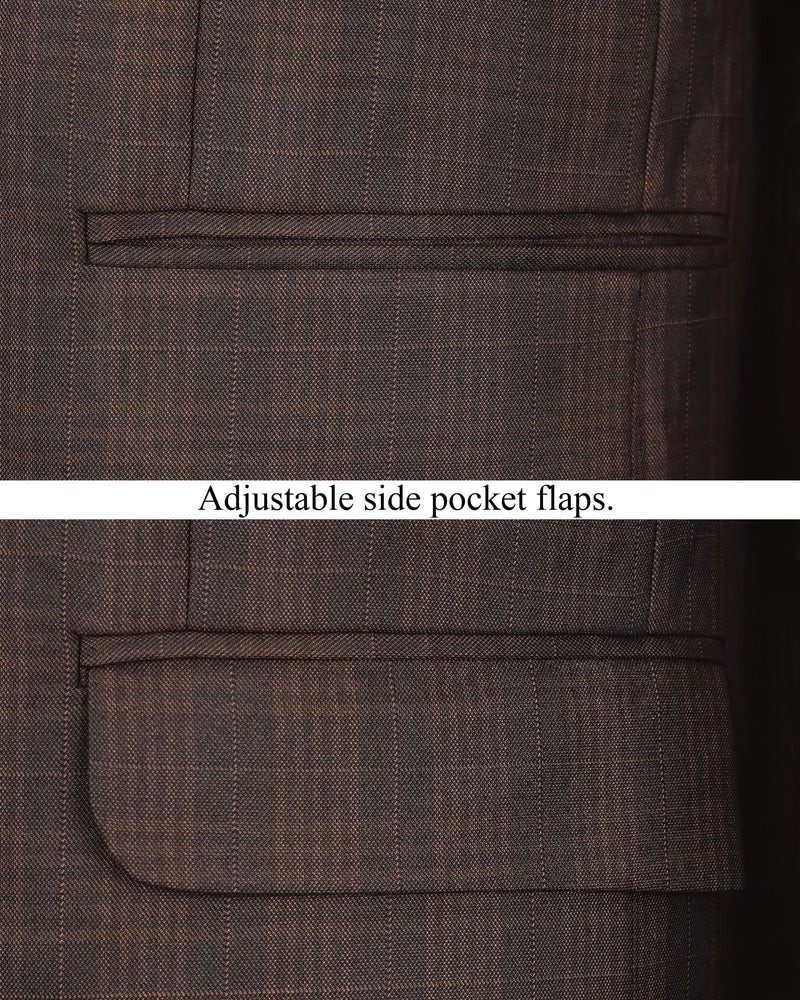 Birch Brown Plaid Cross Buttoned Bandhgala Suit