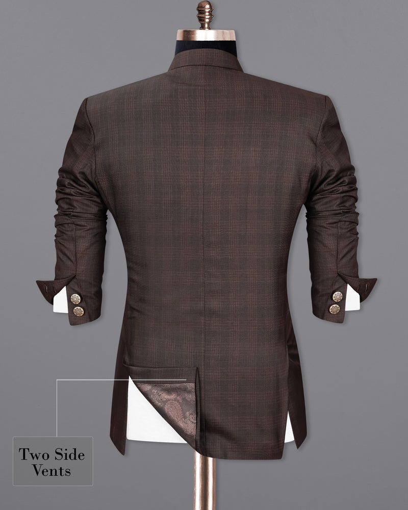 Birch Brown Plaid Cross Buttoned Bandhgala Suit