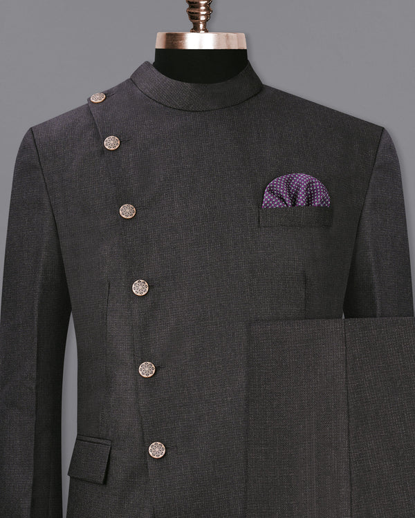 Piano Gray Cross Buttoned Bandhgala Suit