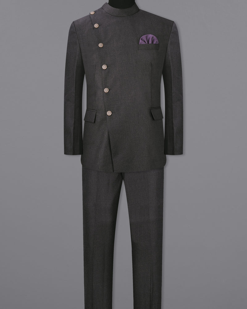 Piano Gray Cross Buttoned Bandhgala Suit