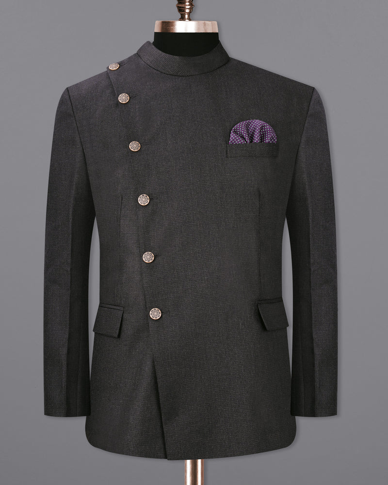 Piano Gray Cross Buttoned Bandhgala Suit