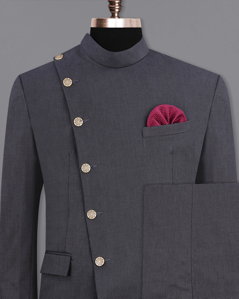 Gunmetal Gray Cross Buttoned Bandhgala Premium Cotton Suit