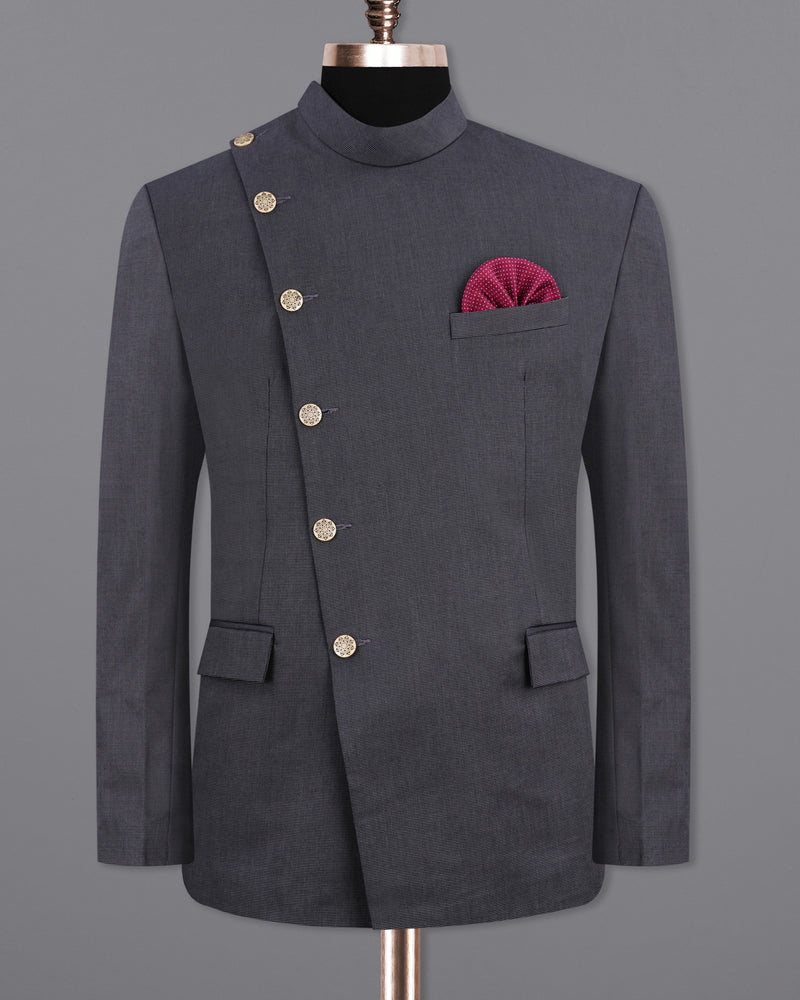 Gunmetal Gray Cross Buttoned Bandhgala Premium Cotton Suit