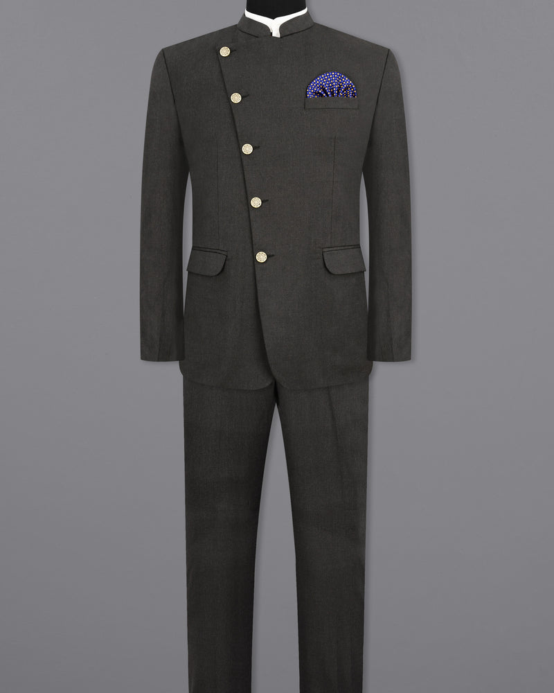 Thunder Gray Cross Buttoned Bandhgala Suit