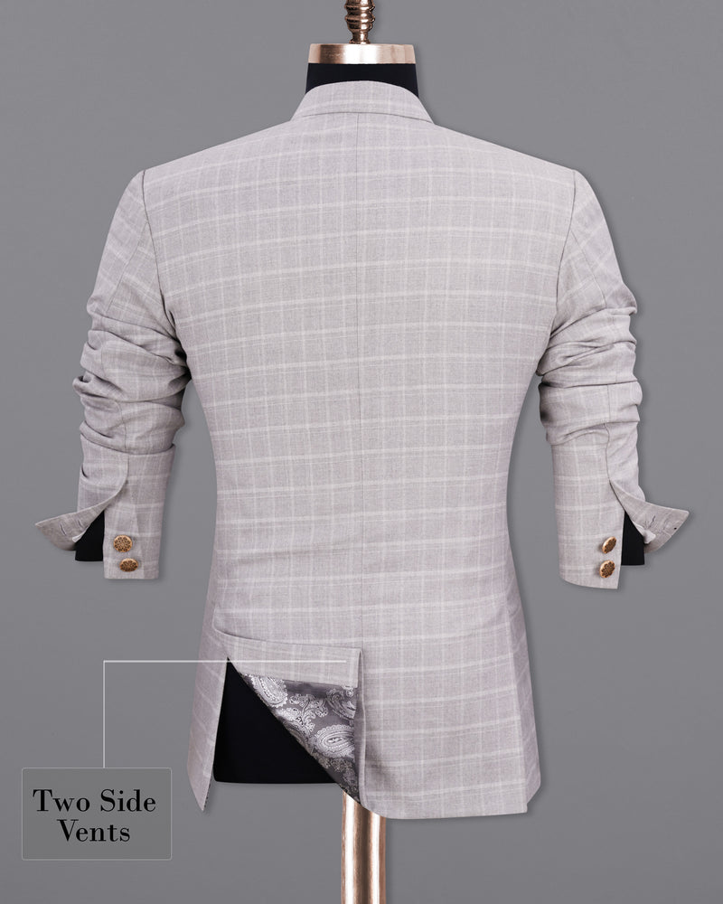 Bronco Light Gray Plaid Cross Buttoned Bandhgala Suit