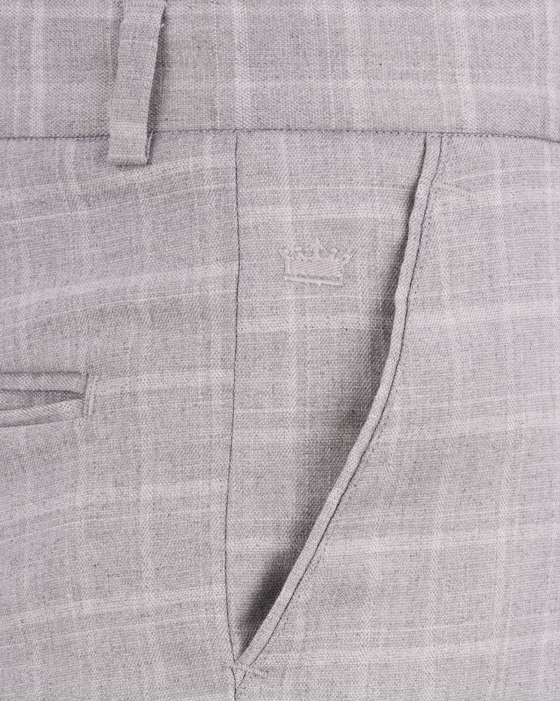 Bronco Light Gray Plaid Cross Buttoned Bandhgala Suit