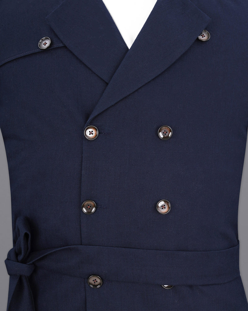 Bleached Cedar Blue Double Breasted Premium Cotton Designer Suit