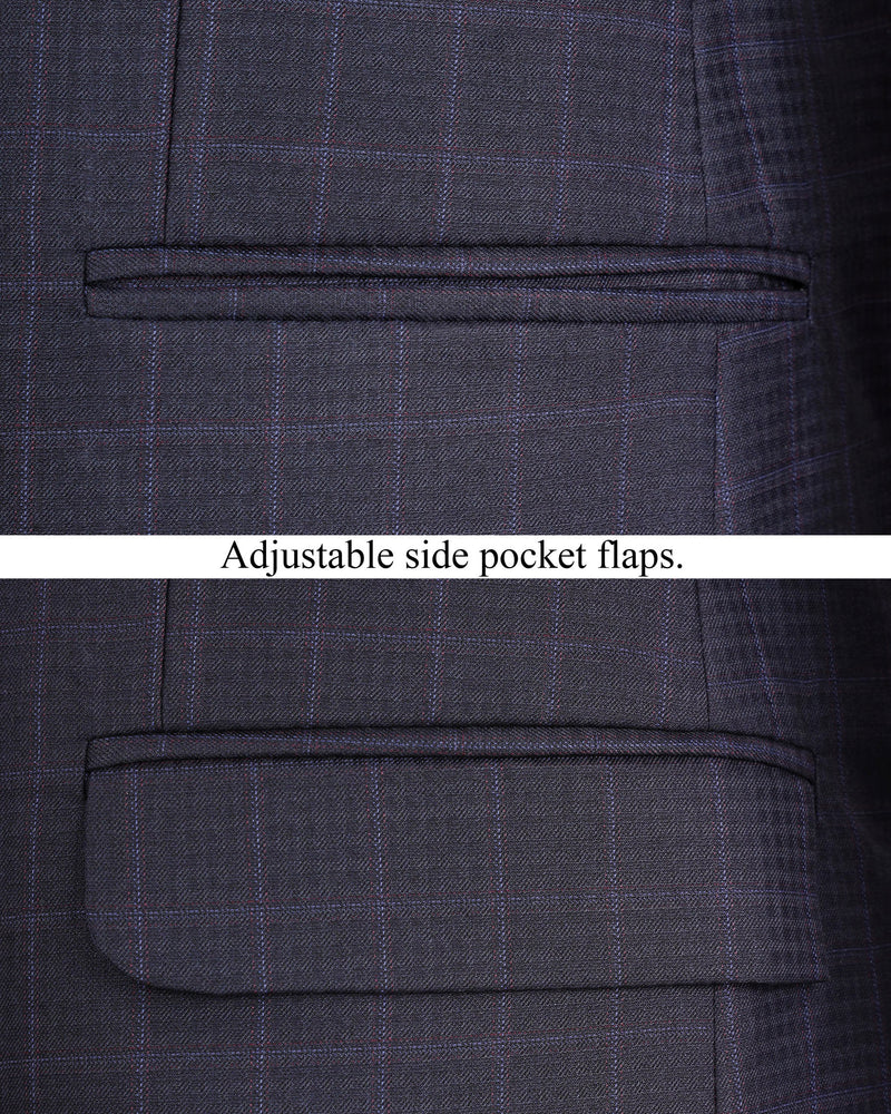 Gravel Gray Windowpane Cross-Buttoned Bandhgala Suit