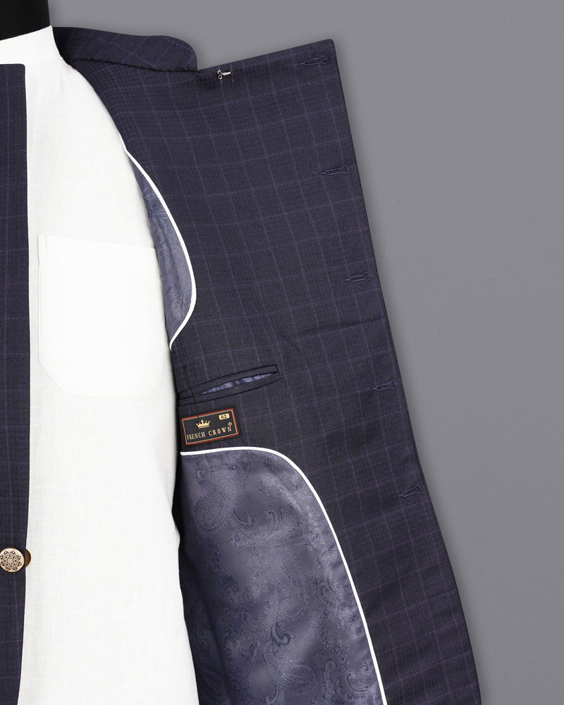 Gravel Gray Windowpane Cross-Buttoned Bandhgala Suit