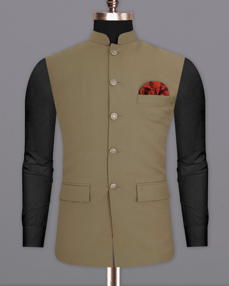 Shadow Brown Cross-Buttoned Bandhgala Suit