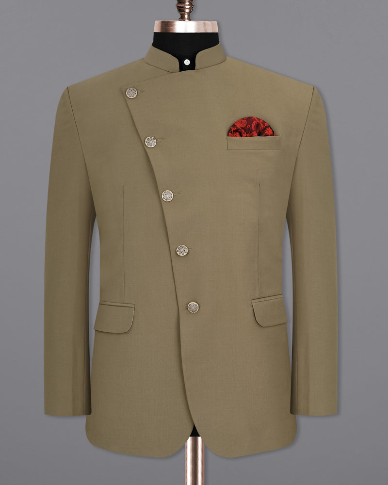 Shadow Brown Cross-Buttoned Bandhgala Suit