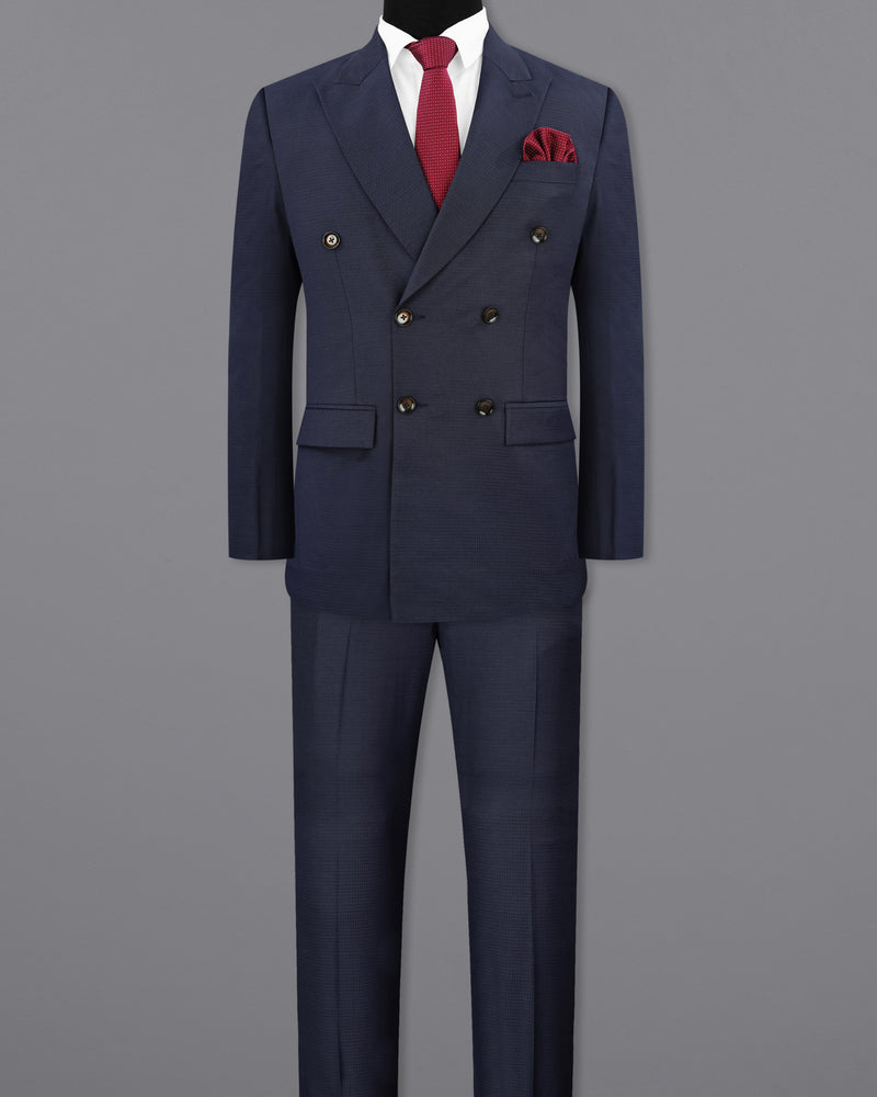 Tuna Navy Blue Micro Triangle Textured Double Breasted Suit