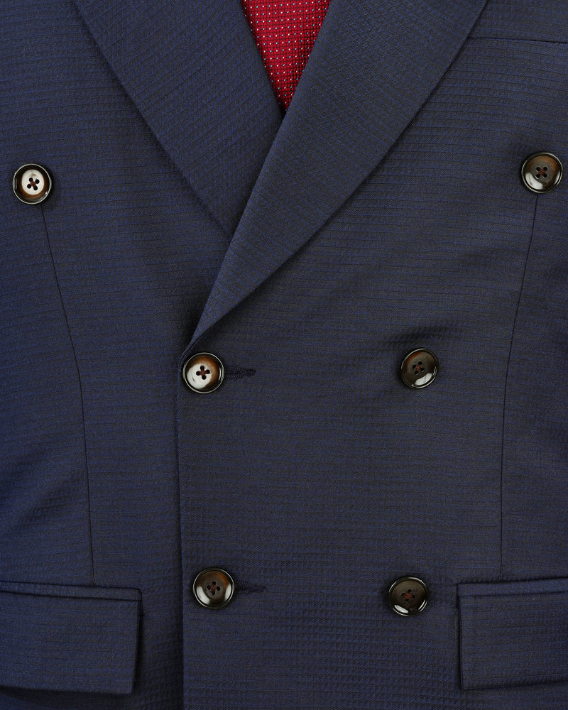 Tuna Navy Blue Micro Triangle Textured Double Breasted Suit