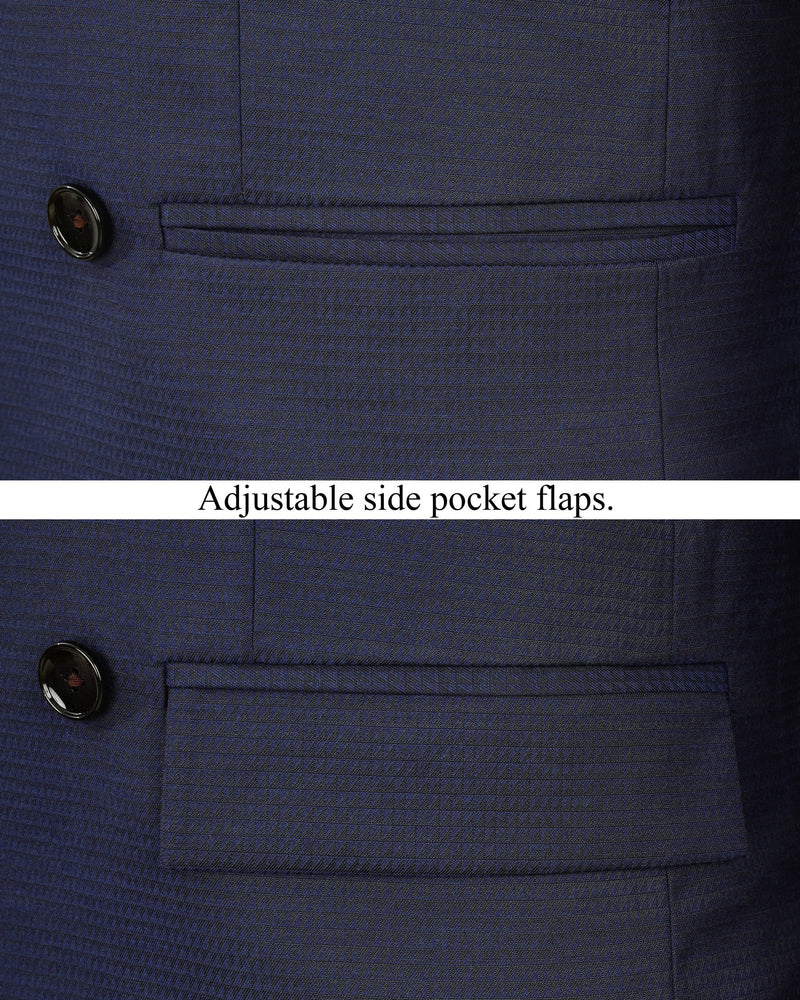 Tuna Navy Blue Micro Triangle Textured Double Breasted Suit