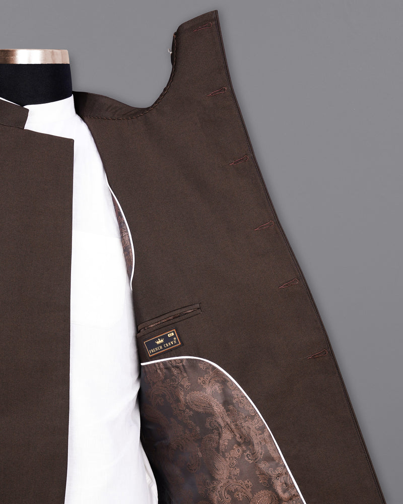 English Walnut Brown Cross Buttoned Bandhgala Suit