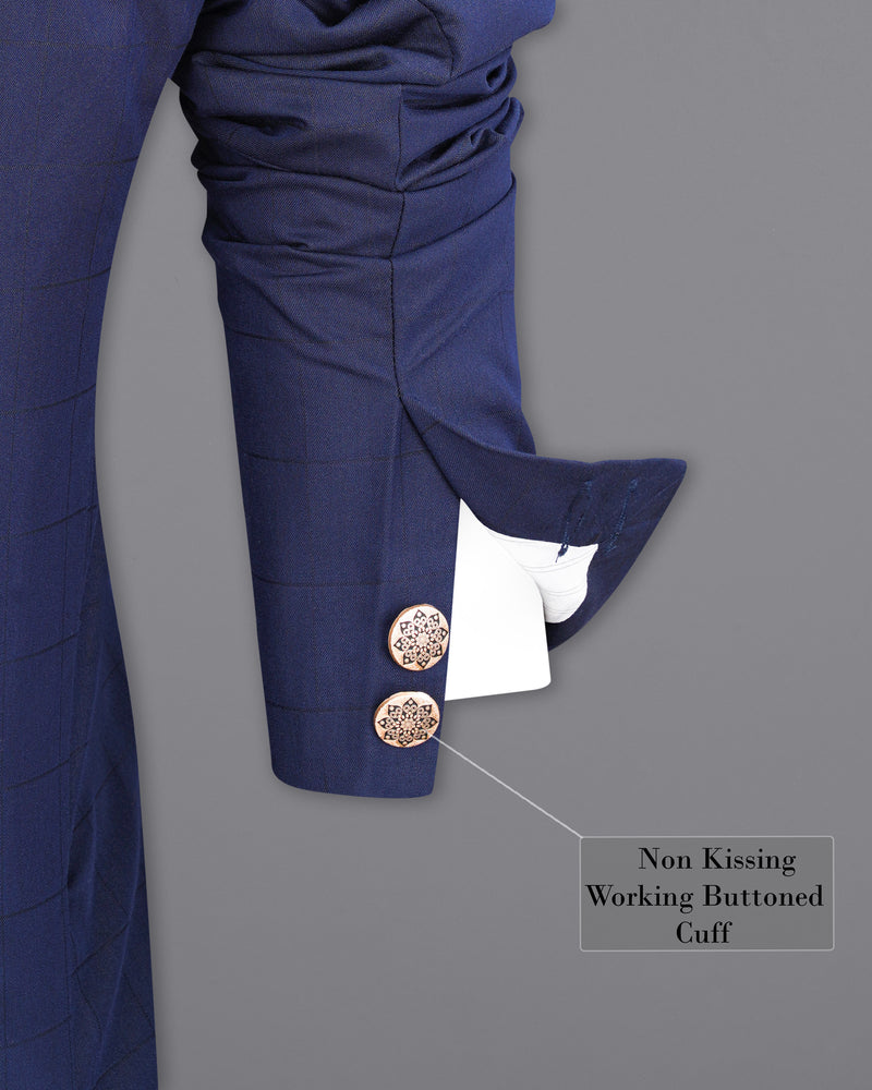 Rhino Blue Cross Buttoned Bandhgala Suit